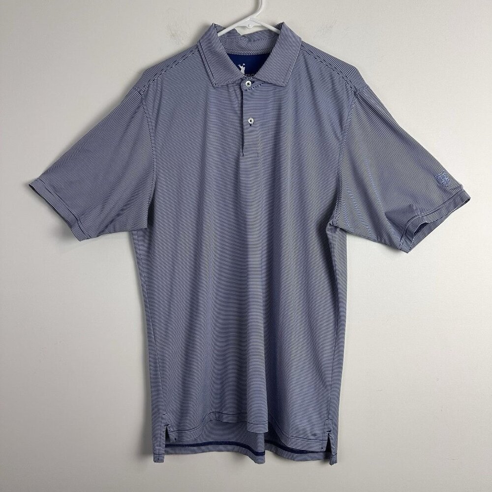 F&G Tech Fairway &‎ Greene Golf Polo Shirt Men's Large Golf Blue Striped